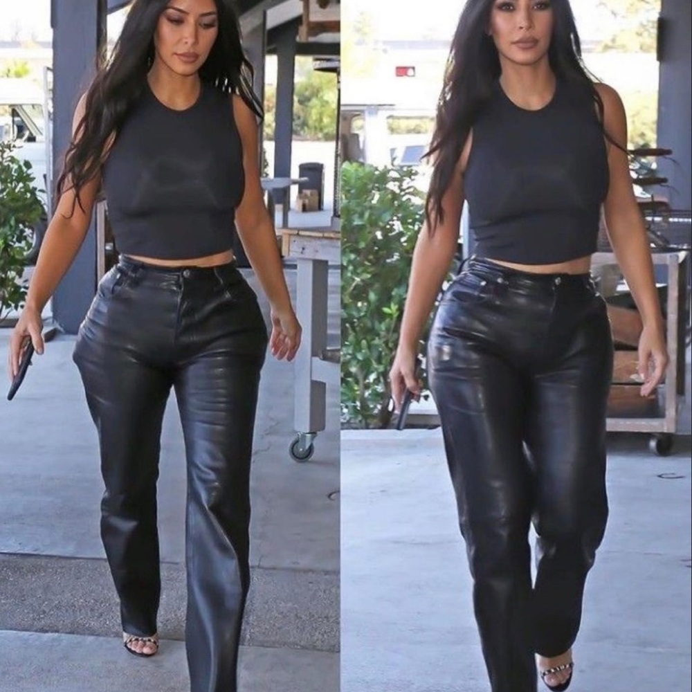 WIDE LEG FAUX LEATHER PANTS